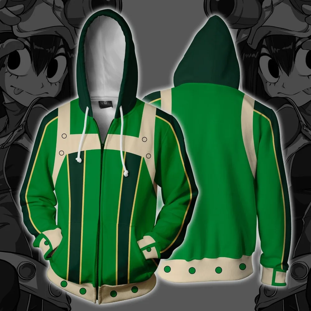 My Hero Academia Asui Tsuyu Cosplay Costume My Hero Academia Hoodies 3D printed zip-up hoodies for men and women sport sweater
My Hero Academia Asui Tsuyu Cosplay Costume My Hero Academia Hoodies 3D printed zip-up hoodies for men and women sport sweater