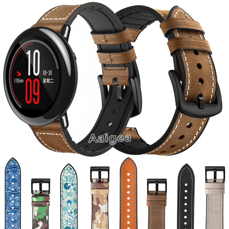 

22mm Fashion Genuine Leather Silicone Watch Band Strap for Huami Amazfit PACE Replacement Leather Bracelet Soft Wrist band strap