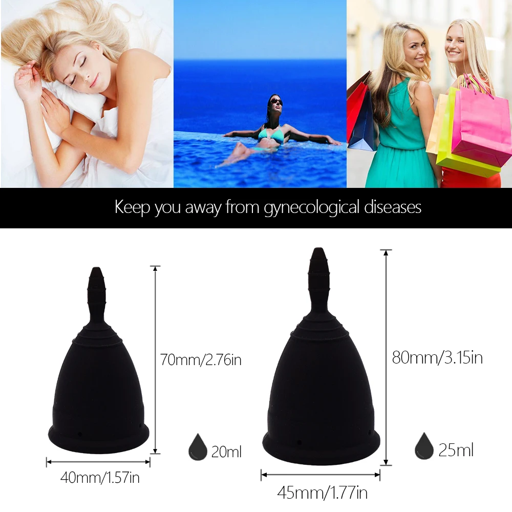 2018 Comfortable Soft Menstrual 2Pcs/Set Medical Silicone Hygiene Menstrual Cup Reusable Women Health Menstrual Cup With Box&Bag 10