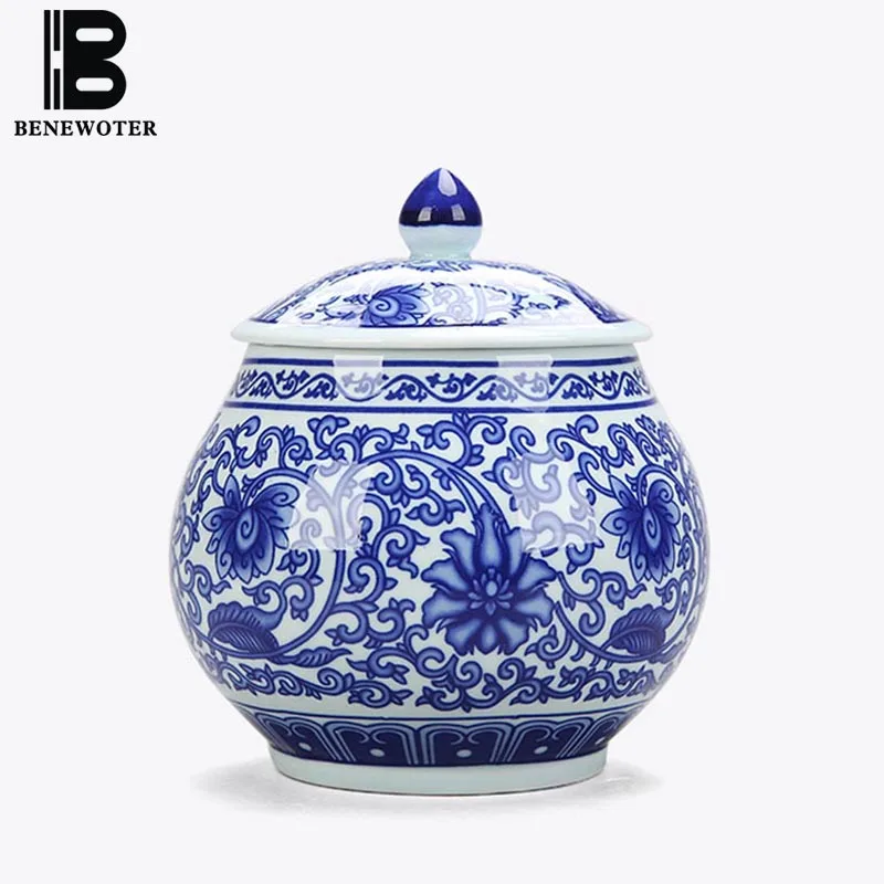 

Blue and White Porcelain Tea Caddy Ceramic Kung Fu Tea Set Tea Canister Sealed Storage Bottle Spice Food Jar Home Decoration Box