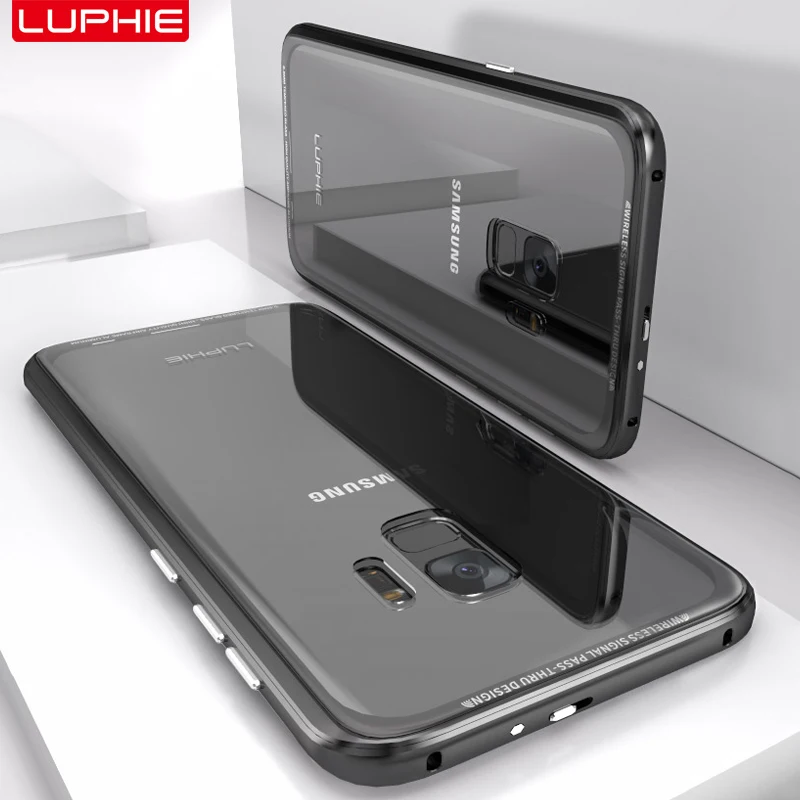 Luphie for Samsung Galaxy s9 plus Case Metal Aluminum Frame+Transparent Tempered Glass back cover galaxy s8 note 8 |