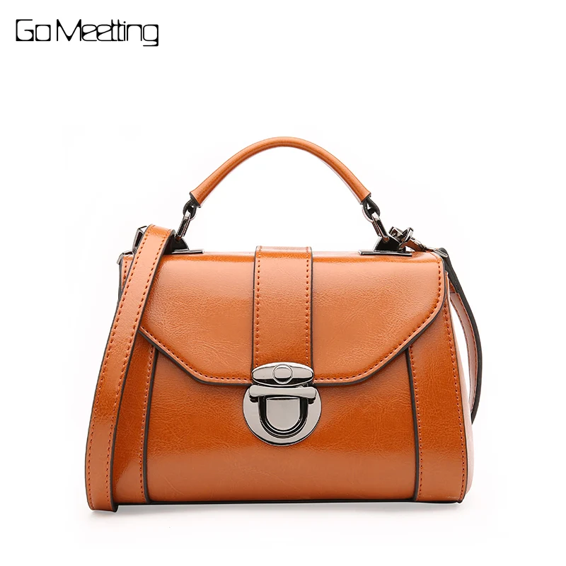 

Go Meetting Brand Fashion Genuine Leather Women Handbags Lock Bolsos Mujer Bolsas Feminina Solid Color Shoulder Crossbody Bag