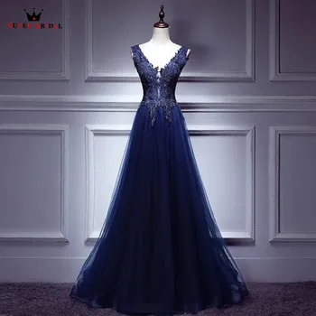 Dark Blue A-line V-neck Lace Tulle Appliques Long Formal Evening Dresses 2020 New Fashion Evening Gown Robe De Soiree TA11M
Dark Blue A-line V-neck Lace Tulle Appliques Long Formal Evening Dresses 2020 New Fashion Evening Gown Robe De Soiree TA11M