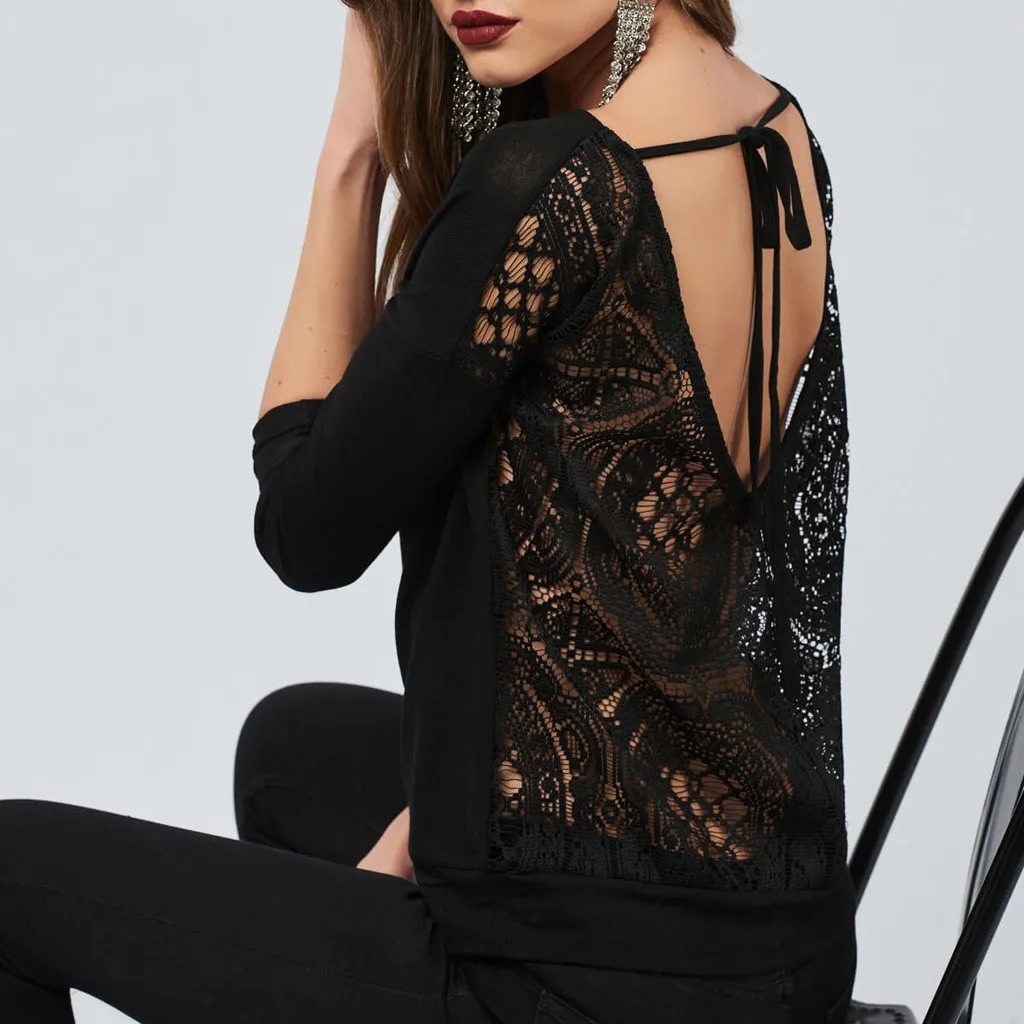 T Shirt Women Casual O Neck Lace Hollow out Backless Sexy Long Sleeve Top T-shirt Casual Tops vetement femme
T Shirt Women Casual O Neck Lace Hollow out Backless Sexy Long Sleeve Top T-shirt Casual Tops vetement femme