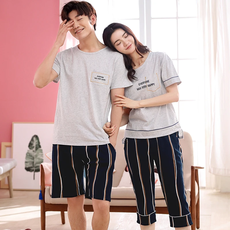 Brand Pijama Couple Summer Cotton Pajamas Set Striped Nightwear Short Sleeve Men Women Casual Home Clothes Sleepwear
Brand Pijama Couple Summer Cotton Pajamas Set Striped Nightwear Short Sleeve Men Women Casual Home Clothes Sleepwear