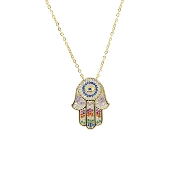 fashion gold collar jewelry lucky rainbow Hamsa hand Fatima's hand pendant necklace for women
fashion gold collar jewelry lucky rainbow Hamsa hand Fatima's hand pendant necklace for women