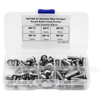 60Pcs M6 Stainless Steel Screw Hex Socket Button Head Screws Assortment Kit Fasteners Accessories with Plastic Box 2018 Newest
60Pcs M6 Stainless Steel Screw Hex Socket Button Head Screws Assortment Kit Fasteners Accessories with Plastic Box 2018 Newest