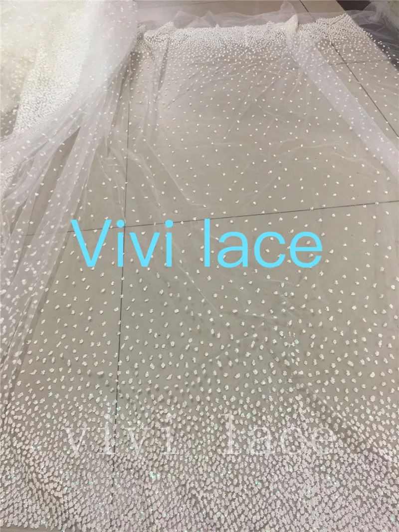 

5yards D411 cream ivory white shining ivory dobby hand glued print glitter african tulle mesh fabric for sawing /bridal wedding