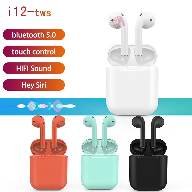 

i12 tws bluetooth 5.0 SIRI wireless Binaural call ture stereo Earphones colorful touch control headset earbuds With Charging box