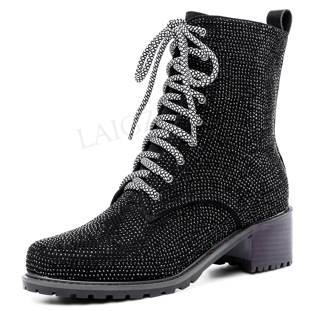 LAIGZEM 2020 Shiny Studded Women Ankle Boots Chunky Heels Lace Up Boots Winter FASHION Show Shoes Botas Mujer Size 34-39
LAIGZEM 2020 Shiny Studded Women Ankle Boots Chunky Heels Lace Up Boots Winter FASHION Show Shoes Botas Mujer Size 34-39