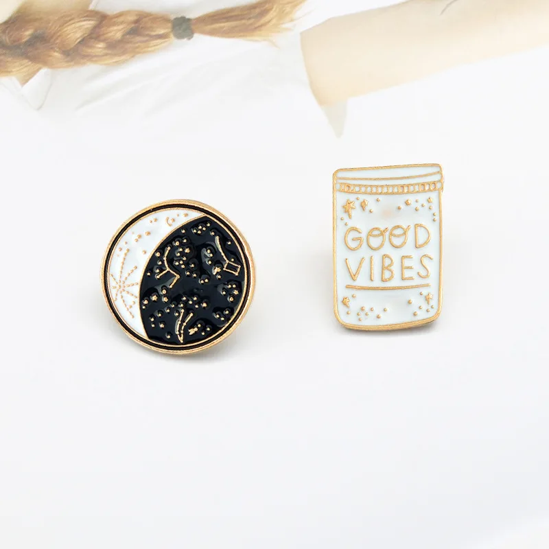 Good vibes enamel lapel pin Black and White constellation brooches badges Good vibes only Jewelry Accessories For friends Gifts
Good vibes enamel lapel pin Black and White constellation brooches badges Good vibes only Jewelry Accessories For friends Gifts