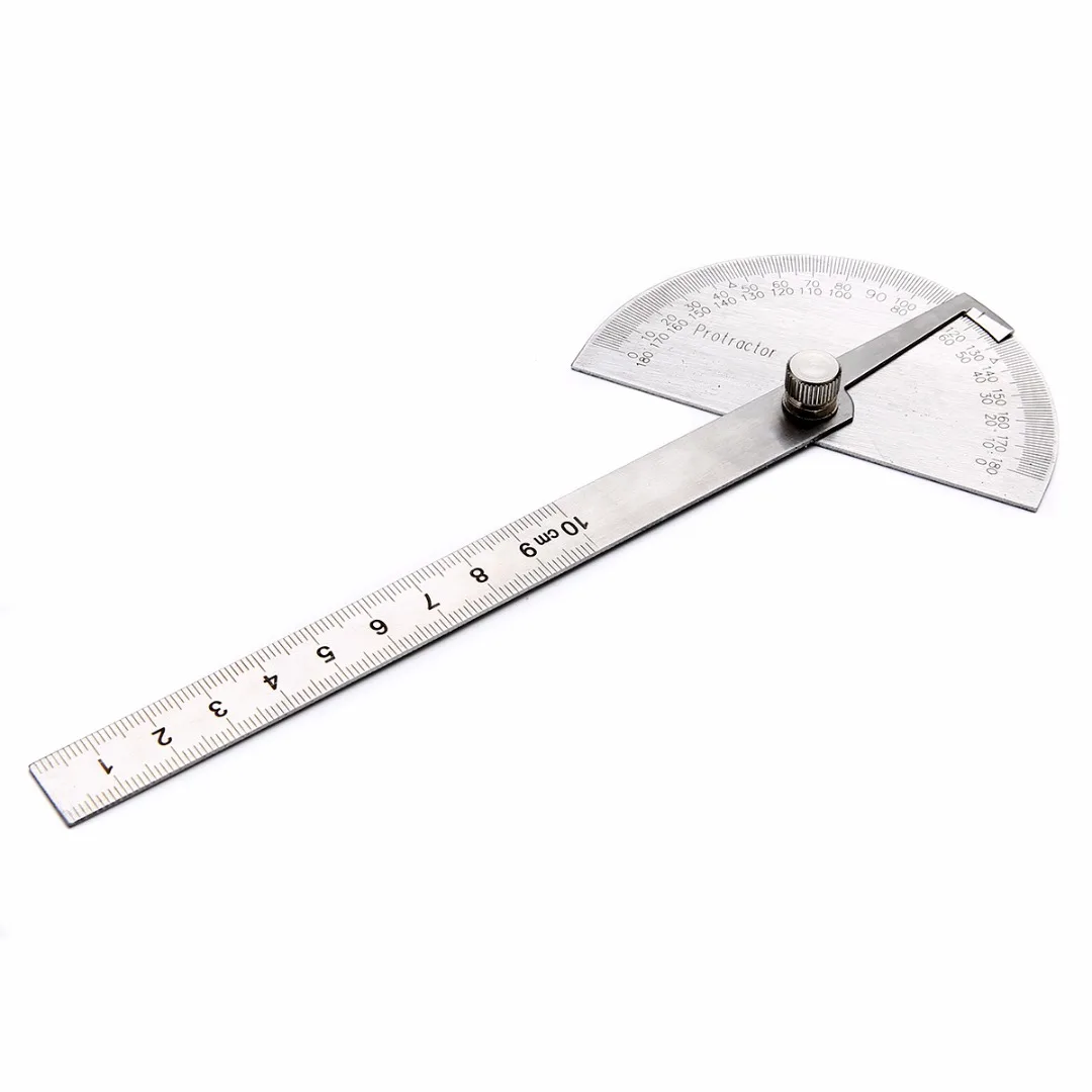 WJUKC 1pc 180 Degree Adjustable Protractor Angle Finder Angle Ruler Round Head Rotary Stainless Steel Measuring Tool for Woodworking 