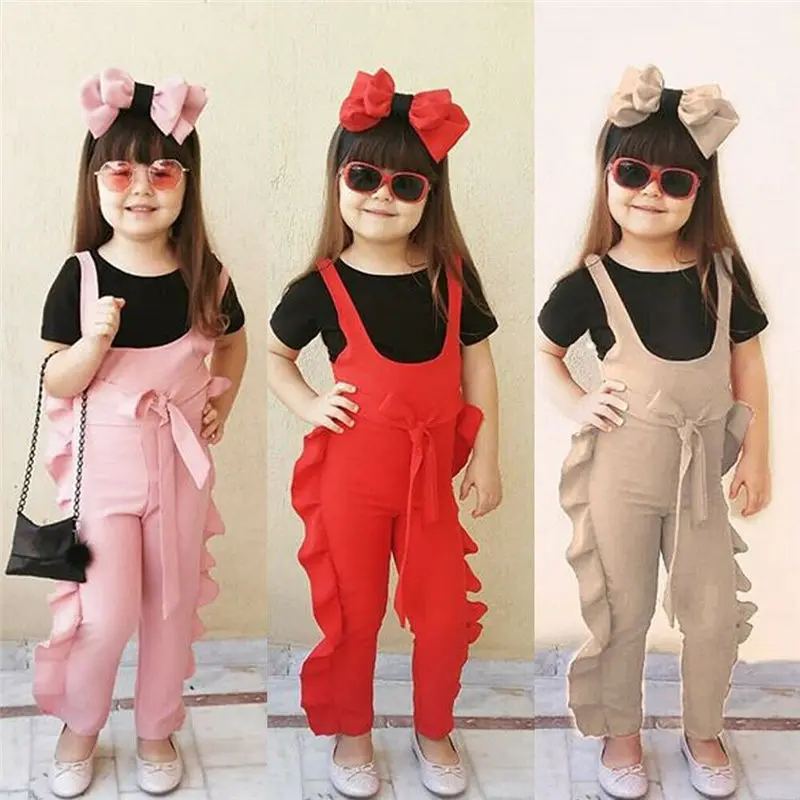 Toddler Baby Girls Kids Long Sleeve Romper Strap Bib Pants Autumn Outfit Clothes