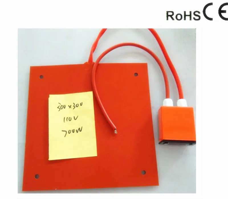 300*300*1.5mm Heat Hot Mat for CR-10 Printer Flexible silicone heater 110v 700w 4*12mm hole ED330L digital thermostat1000mm lead
300*300*1.5mm Heat Hot Mat for CR-10 Printer Flexible silicone heater 110v 700w 4*12mm hole ED330L digital thermostat1000mm lead