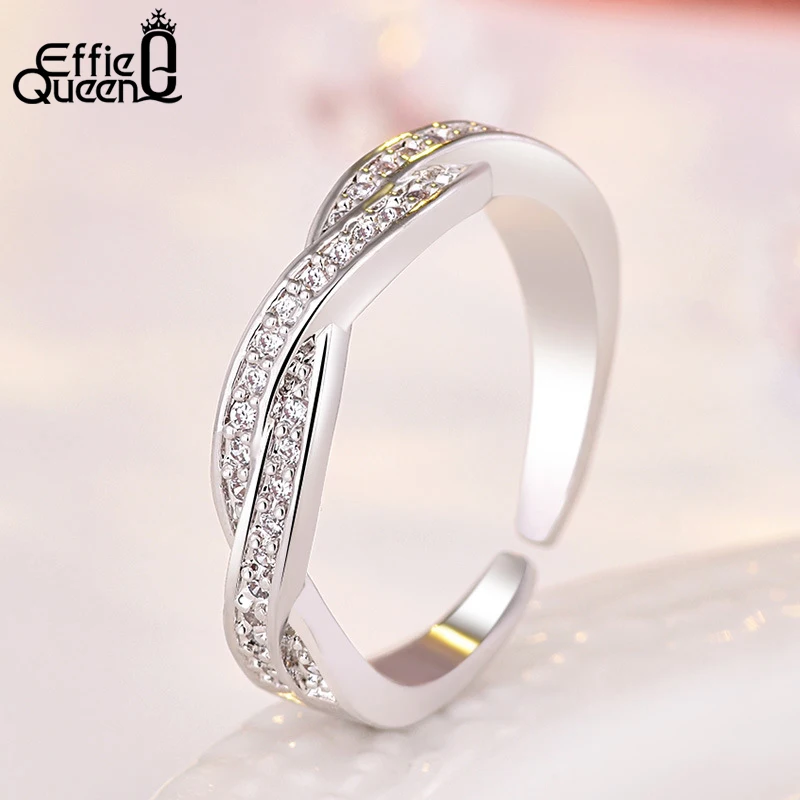 

Effie Queen Fashion Wedding Rings for Women Twist Silver/Rose Gold Color Finger Ring with Zircon Crystal Jewelry Wholesale DLR09