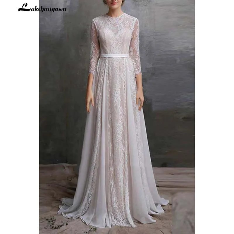 Lace Long Sleeve Pleated A-Line Wedding Dress Illusion Bohemian Dress Bridal Gown
Lace Long Sleeve Pleated A-Line Wedding Dress Illusion Bohemian Dress Bridal Gown