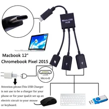 3 Ports Type-C USB 3.1 OTG Charge HUB Cable for Macbook 12 /Chromebook Pixel2016 black