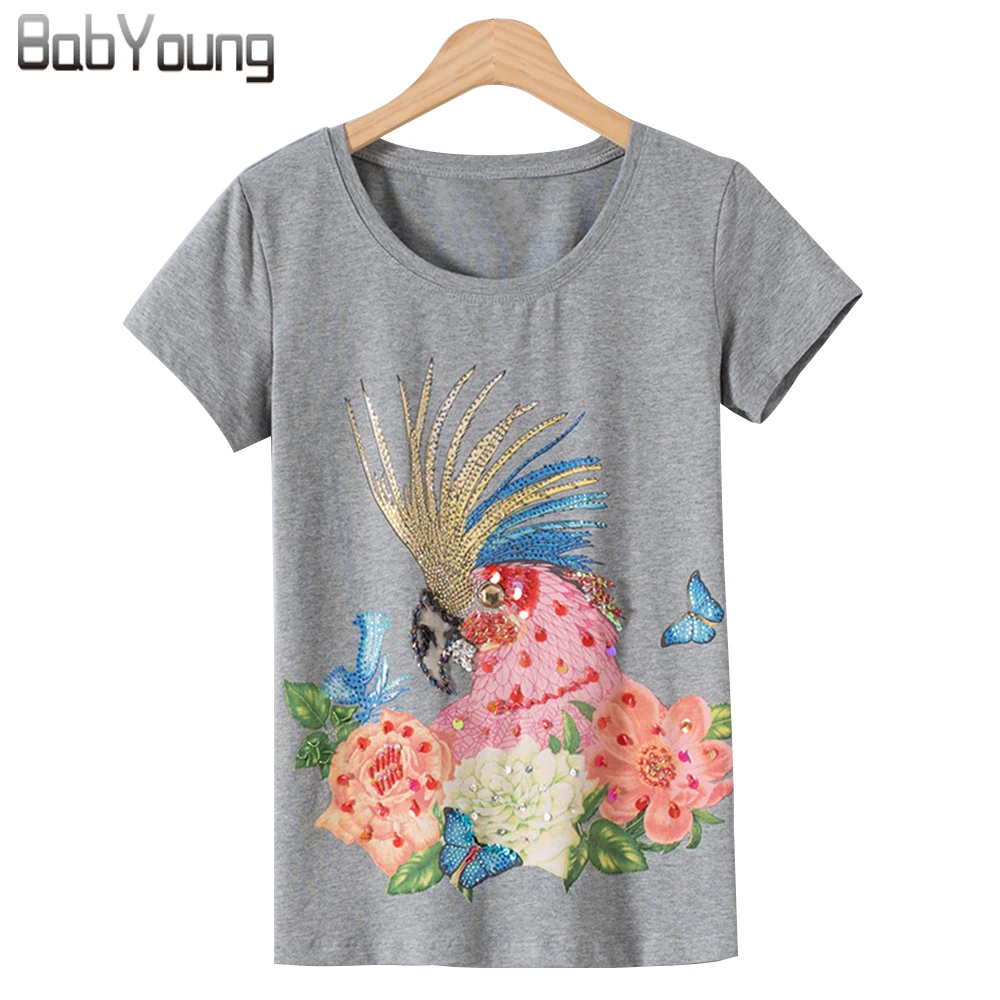 BabYoung Summer Tops for Women T-shirt Parrot Pattern Short Sleeve Cotton Tee Shirt Femme Handmade Diamond O-neck Cartoon Female
BabYoung Summer Tops for Women T-shirt Parrot Pattern Short Sleeve Cotton Tee Shirt Femme Handmade Diamond O-neck Cartoon Female