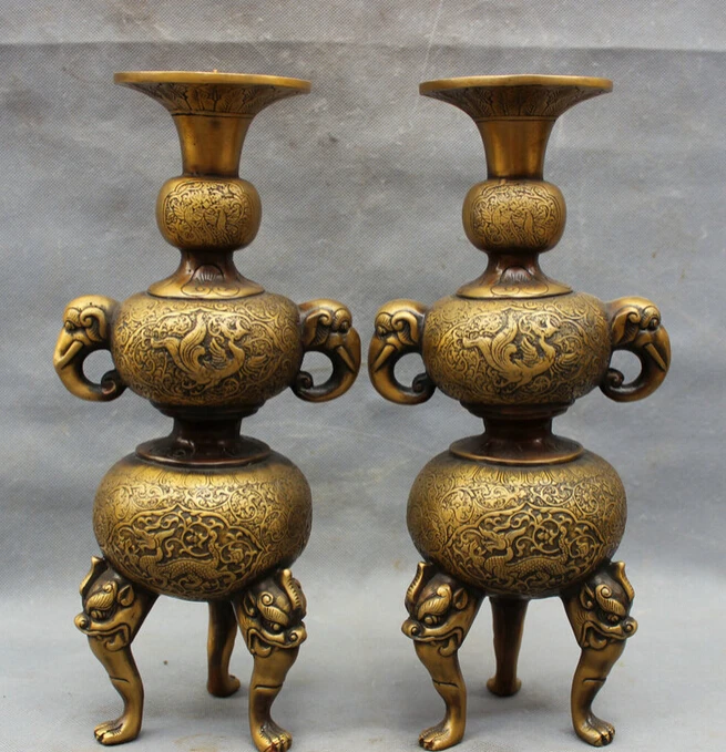 S3604 14" Chinese Bronze Dragon Phoenix Elephant Head Statue Candle Stick Holder Pair D0318
S3604 14" Chinese Bronze Dragon Phoenix Elephant Head Statue Candle Stick Holder Pair D0318