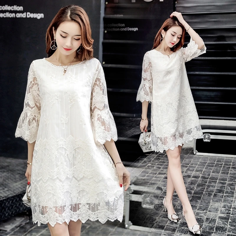 Spring Summer Women Elegant Lace Dresses Casual Half Sleeve O-neck Loose fashionable Big Size A-Line Dress Female Party Vestido
Spring Summer Women Elegant Lace Dresses Casual Half Sleeve O-neck Loose fashionable Big Size A-Line Dress Female Party Vestido