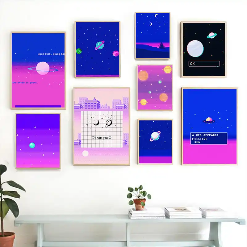Pixel Style Spaces Planets Abstract Aesthetic Home Kids