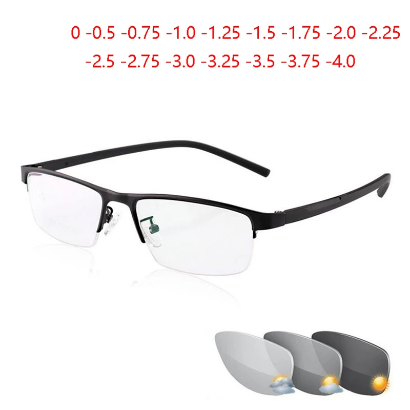 0 -0.5 -0.75 To -4 Half Frame Photochromism Myopia Glasses Men Metal Square Sun Discoloration Short-sighted Eyeglasses Women
0 -0.5 -0.75 To -4 Half Frame Photochromism Myopia Glasses Men Metal Square Sun Discoloration Short-sighted Eyeglasses Women
