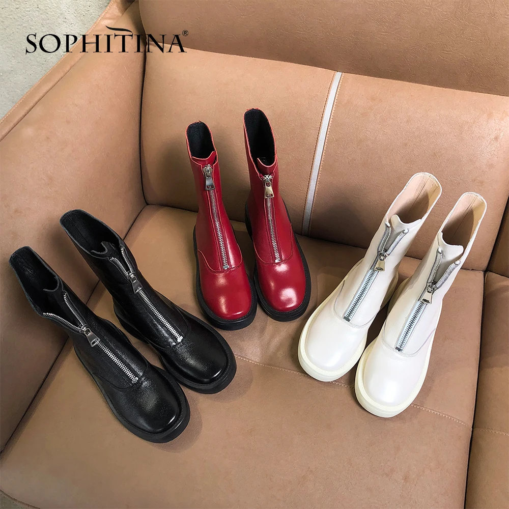SOPHITINA Stylish Genuine Leather Round Toe Ladies Boots Casual Slip-On Thin Heel Shoes Basic Solid Med Heel Women Boots SO196
SOPHITINA Stylish Genuine Leather Round Toe Ladies Boots Casual Slip-On Thin Heel Shoes Basic Solid Med Heel Women Boots SO196