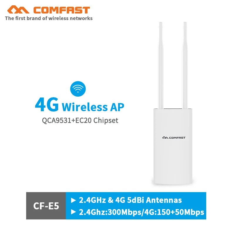 comfast 4G high speed wireless AP Wifi Router with External 5dbi Antenna support 4g SIM card to access the internet LTE FDD GSM
comfast 4G high speed wireless AP Wifi Router with External 5dbi Antenna support 4g SIM card to access the internet LTE FDD GSM