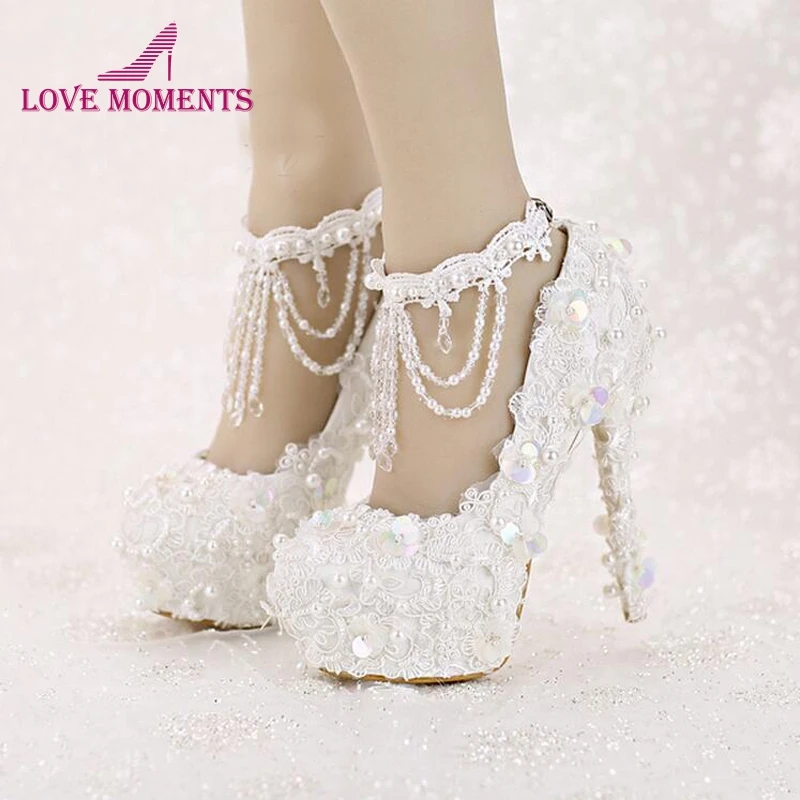 Sweet White Bride Shoes High Heel Platform Lace Strap Dress Shoes Sequined Tassels Wedding Shoes with Beautiful Ankle Straps
Sweet White Bride Shoes High Heel Platform Lace Strap Dress Shoes Sequined Tassels Wedding Shoes with Beautiful Ankle Straps
