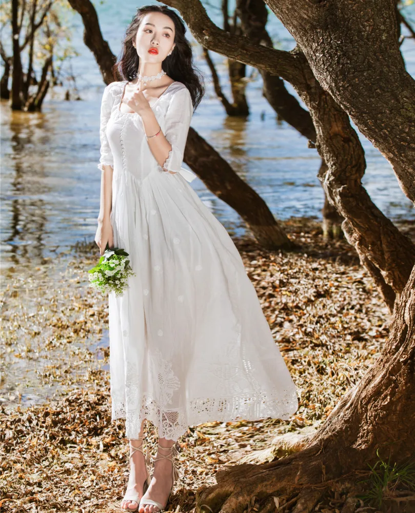 Summer Autumn Women Flower Embroidered Lace Dress White Beach Long Dress Maxi Party Dresses Vestidos Verano 2018 Robe Femme Ete
Summer Autumn Women Flower Embroidered Lace Dress White Beach Long Dress Maxi Party Dresses Vestidos Verano 2018 Robe Femme Ete
