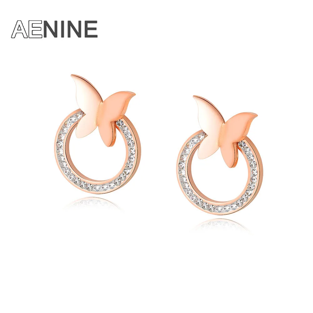 AENINE Cute Butterfly Stainless Steel Stud Earrings For Women Ladies Rose Gold CZ Crystal Earrings Jewelry Accessories AE17077
AENINE Cute Butterfly Stainless Steel Stud Earrings For Women Ladies Rose Gold CZ Crystal Earrings Jewelry Accessories AE17077