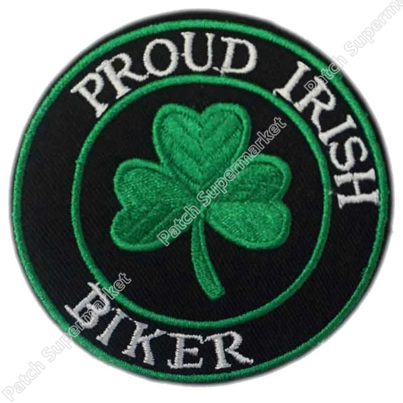 

PROUD IRISH BIKER embroidered PATCH CLOVER SHAMROCK IRELAND iron-on EIRE emblem Biker Vest Jacket Back Badge