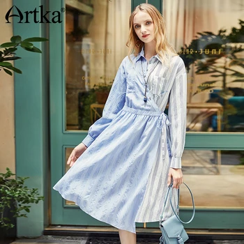ARTKA 2018 Autumn New Women Sashes Turn-down Collar Long Sleeve Cross Patchwork Thin Irregular Hem Long Striped Dress LA11089Q
ARTKA 2018 Autumn New Women Sashes Turn-down Collar Long Sleeve Cross Patchwork Thin Irregular Hem Long Striped Dress LA11089Q
