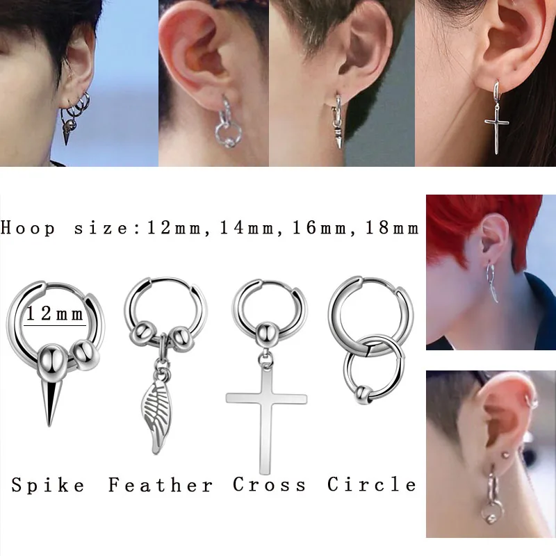 Sellsets 4 styles 1piece New black Stainless steel spike feather cross pendant ear piercing hoop earrings for men & women
Sellsets 4 styles 1piece New black Stainless steel spike feather cross pendant ear piercing hoop earrings for men & women