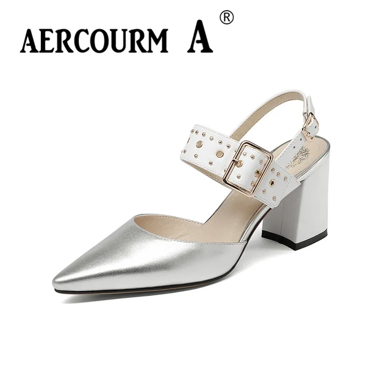 Aercourm A Women Solid Color Genuine Leather Sandals Square Heel Sandals Lady Buckle Strap Summer Shoes Female Metal Sandals
Aercourm A Women Solid Color Genuine Leather Sandals Square Heel Sandals Lady Buckle Strap Summer Shoes Female Metal Sandals