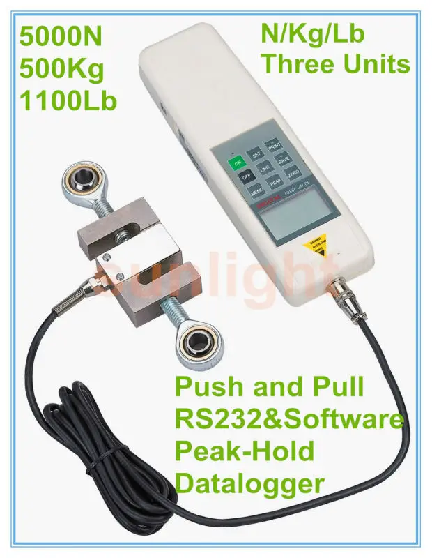 

5000N Digital Push and Pull Force Gauge with RS232 Interface and Datalogger 5000N/500Kg/1100Lb HF-5000