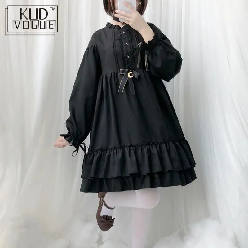 Japanese Harajuku Women Black Ruffles Dress Lantern Sleeve Lolita Style Student Sweet Kawaii Cute Bow Girl Chiffon 8446
Japanese Harajuku Women Black Ruffles Dress Lantern Sleeve Lolita Style Student Sweet Kawaii Cute Bow Girl Chiffon 8446