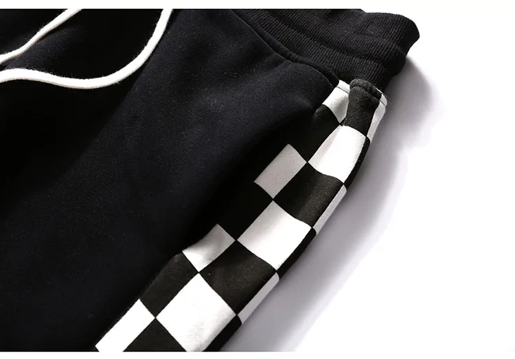 Aolamegs Men's casual pants side stripe black white plaid track pants street fashion loose sweatpants drawstring straight pants (13)