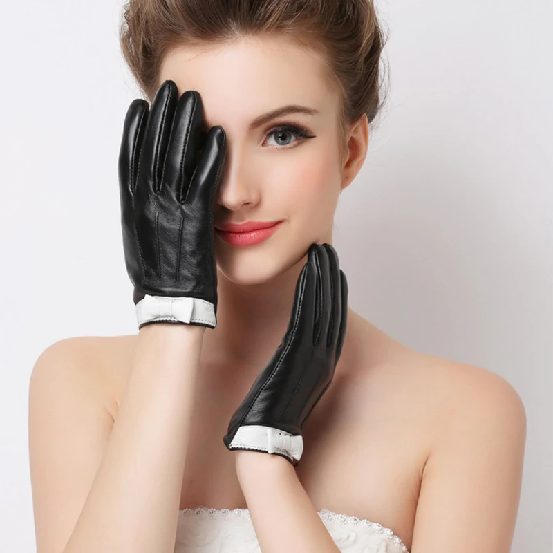 Genuine Leather Gloves Women's Winter Plus Velvet Touchscreen Sheepskin Gloves Bowknot Fashion Trend Black Driving Glove F8001
Genuine Leather Gloves Women's Winter Plus Velvet Touchscreen Sheepskin Gloves Bowknot Fashion Trend Black Driving Glove F8001