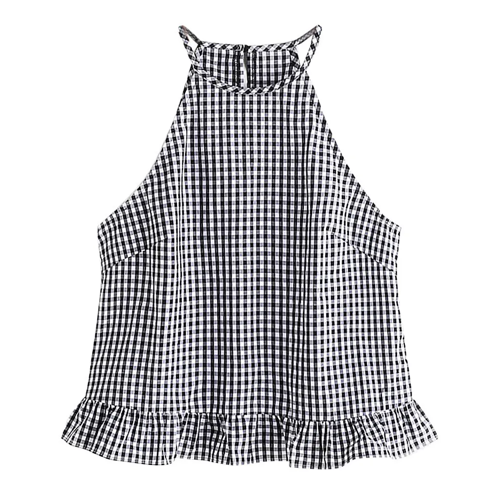 t-shirt Women Fashion Sleeveless Gingham Buttoned Keyhole Back Frill Halter Tank Tops 2019 new arrival slim soft touch t-shirt 
t-shirt Women Fashion Sleeveless Gingham Buttoned Keyhole Back Frill Halter Tank Tops 2019 new arrival slim soft touch t-shirt