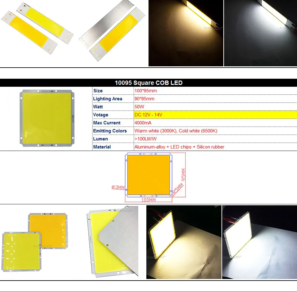 COB LED Strip Light Lamp Bulb 10W 20W 30W 50W Warm Natural Cold White Blue Red Chip On Board LED Matrix Lighting 1-50W (8)