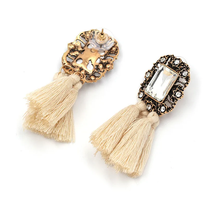 16 Colors, Crystal Square Tassel Stud Fringe Earrings