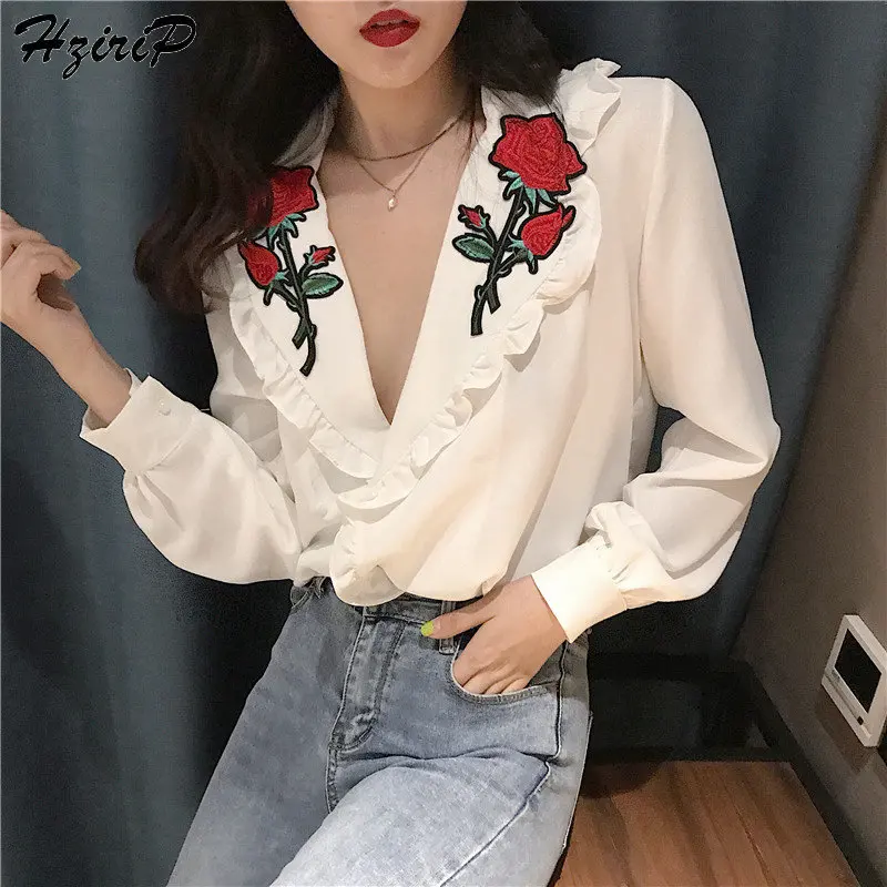 HziriP Office Lady Embroidery High Quality New Summer Women Deep V-Neck Casual Simple Fresh Loose Shirt
HziriP Office Lady Embroidery High Quality New Summer Women Deep V-Neck Casual Simple Fresh Loose Shirt