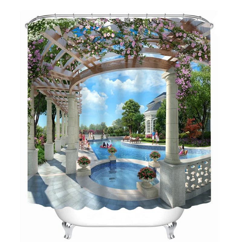 Villa and Swimming Pool Bathroom Curtain Shower Curtains Hot Bathroom Waterproof 3D Printing Bath Curtain with Hooks
Villa and Swimming Pool Bathroom Curtain Shower Curtains Hot Bathroom Waterproof 3D Printing Bath Curtain with Hooks