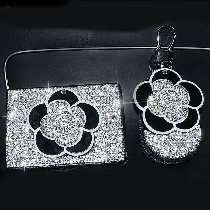 Crystal Camellia Flower Mirror Key Case for Car Key Cover Rhinestone Leather Universal Key Wallets Holder Driver's license Women
Crystal Camellia Flower Mirror Key Case for Car Key Cover Rhinestone Leather Universal Key Wallets Holder Driver's license Women