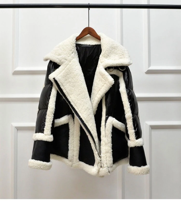 genuine leather and fur duck down coat silver (13)