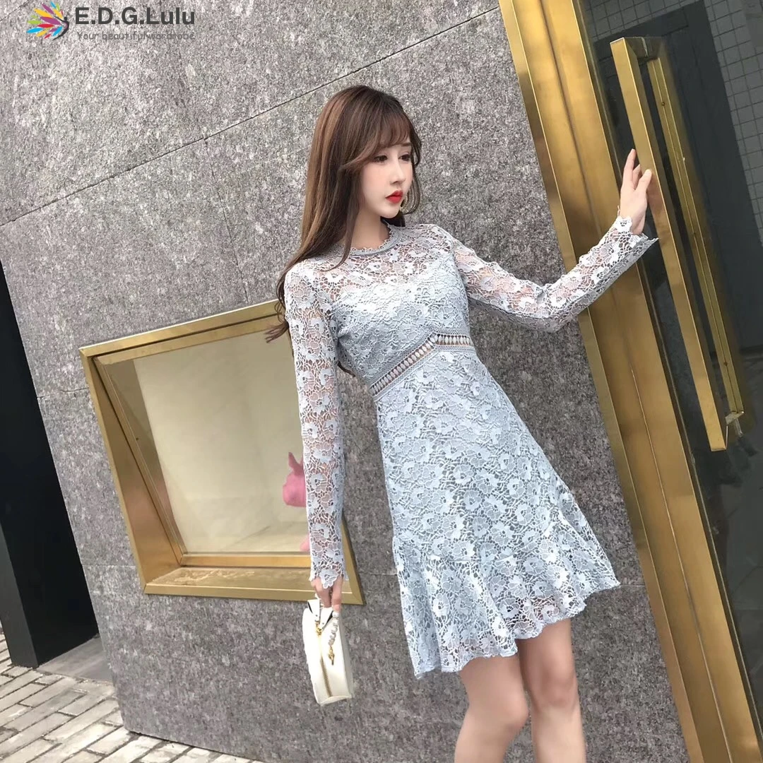 EDGLulu lace dress white pink blue Korean long sleeve spring runway mini 2019 high quality elegant see through dress
EDGLulu lace dress white pink blue Korean long sleeve spring runway mini 2019 high quality elegant see through dress