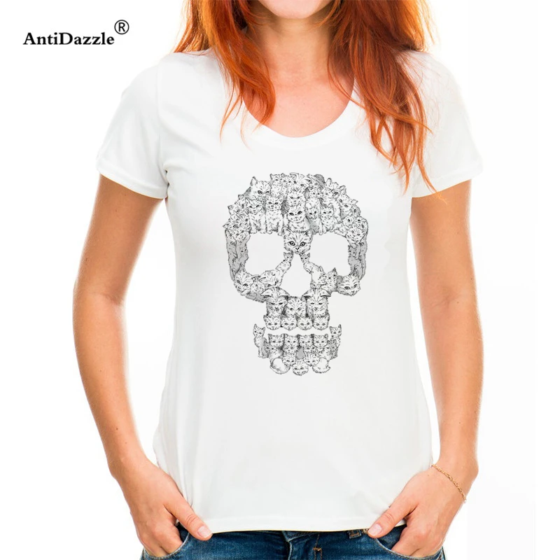 Фото Antidazzle Womens T Shirt Pussies Skulls New Design Tee shirts Round Neck Short Sleeve Woman | Женская одежда