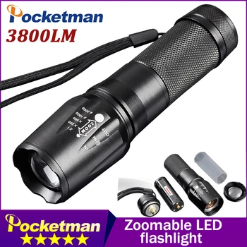 

T6 3800 Lumens LED Flashlight Zoomable lanterna Torch linternas LED by 18650/AAA 5 Mode toche lampe customize Drop shipping
