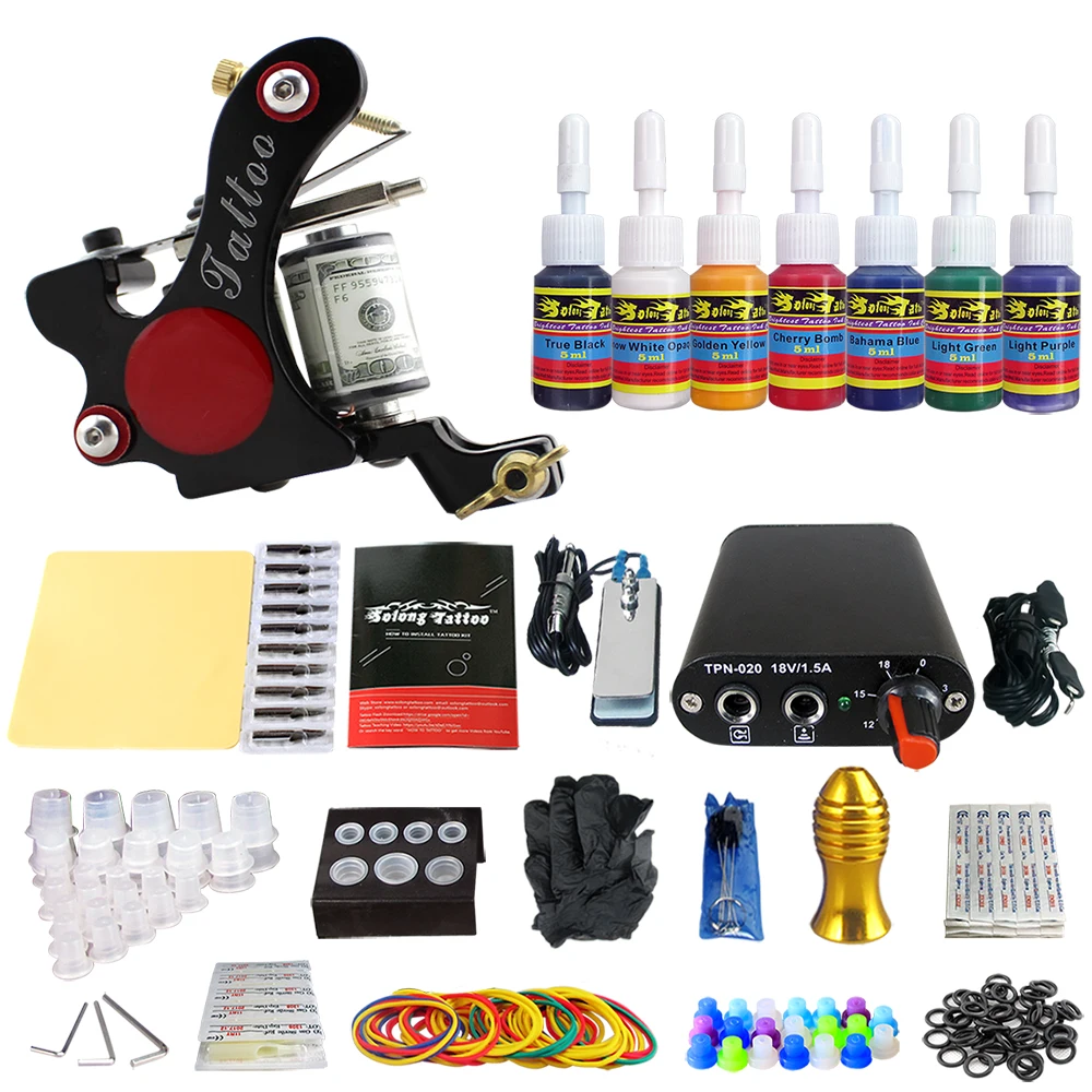 7 Inks Beginner Starter Complete Tattoo Kit Professional Tattoo Machine Kit Machine Guns Power Supply Grips set TK105-15
7 Inks Beginner Starter Complete Tattoo Kit Professional Tattoo Machine Kit Machine Guns Power Supply Grips set TK105-15